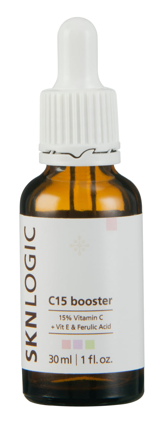 Sknlogic C15 Booster 30ml is a concentrated booster with 15% pure vitamin C dramatically brightens uneven skin while improving the appearance of wrinkles and fine lines.