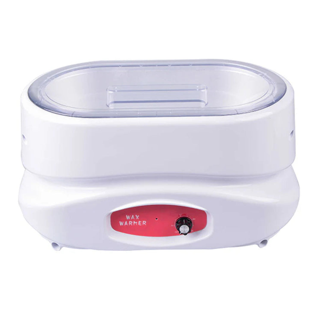 White wax warmer with a red label on a white background