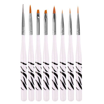 Nail Art Brush Set Wooden Zebra  Print Handles 8 Piece