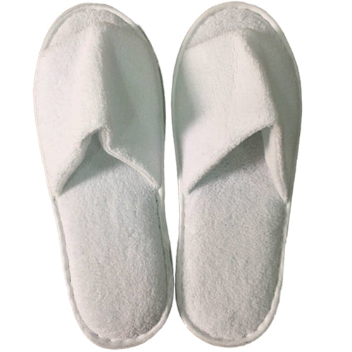 White Velour Open Toe Slippers Pair 