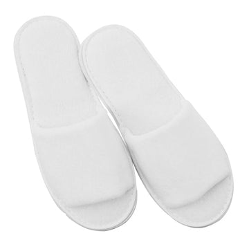 White Velour Open Toe Slippers Pair